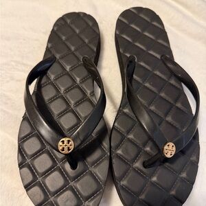 Tory Burch Black Sandals with Gold Emblem